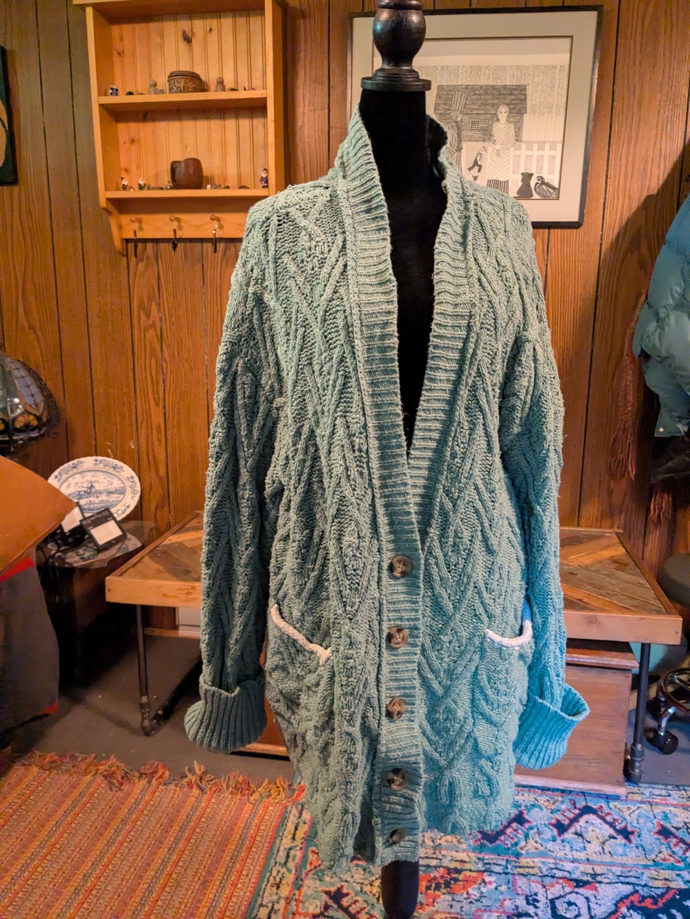 Free People Cable Knit Montana Cardigan Rare Light Green